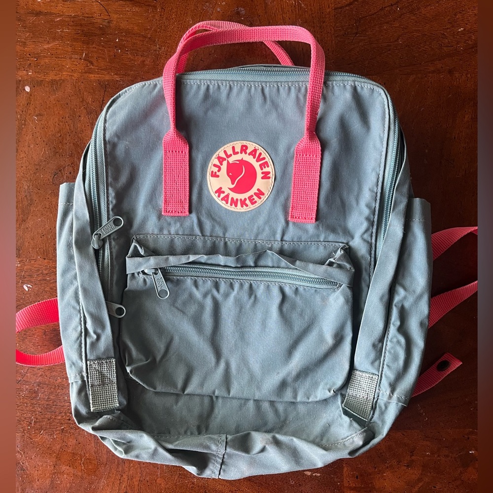 Fjallraven teal backpack with pick straps